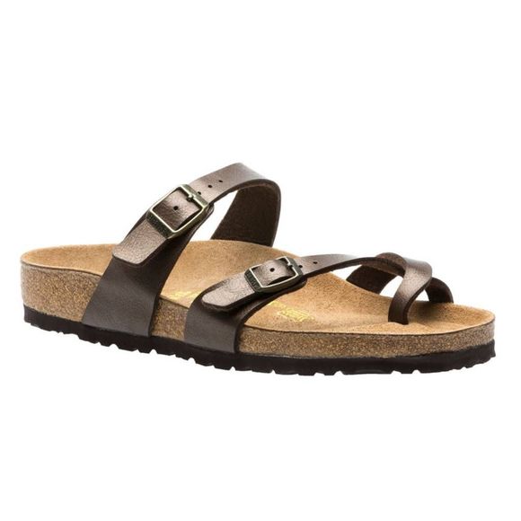 Birkenstock Shoes Birkenstock Mayari Bronze Birko Flor Leather Two Buckle Toe Loop Sandals